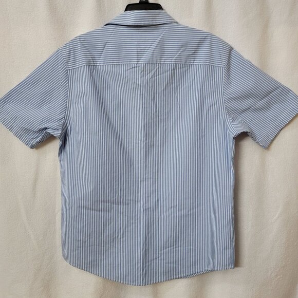 Croft & Barrow Mens M Short Sleeve Dress Shirt Easy Care Blue & White Striped - Picture 9 of 10